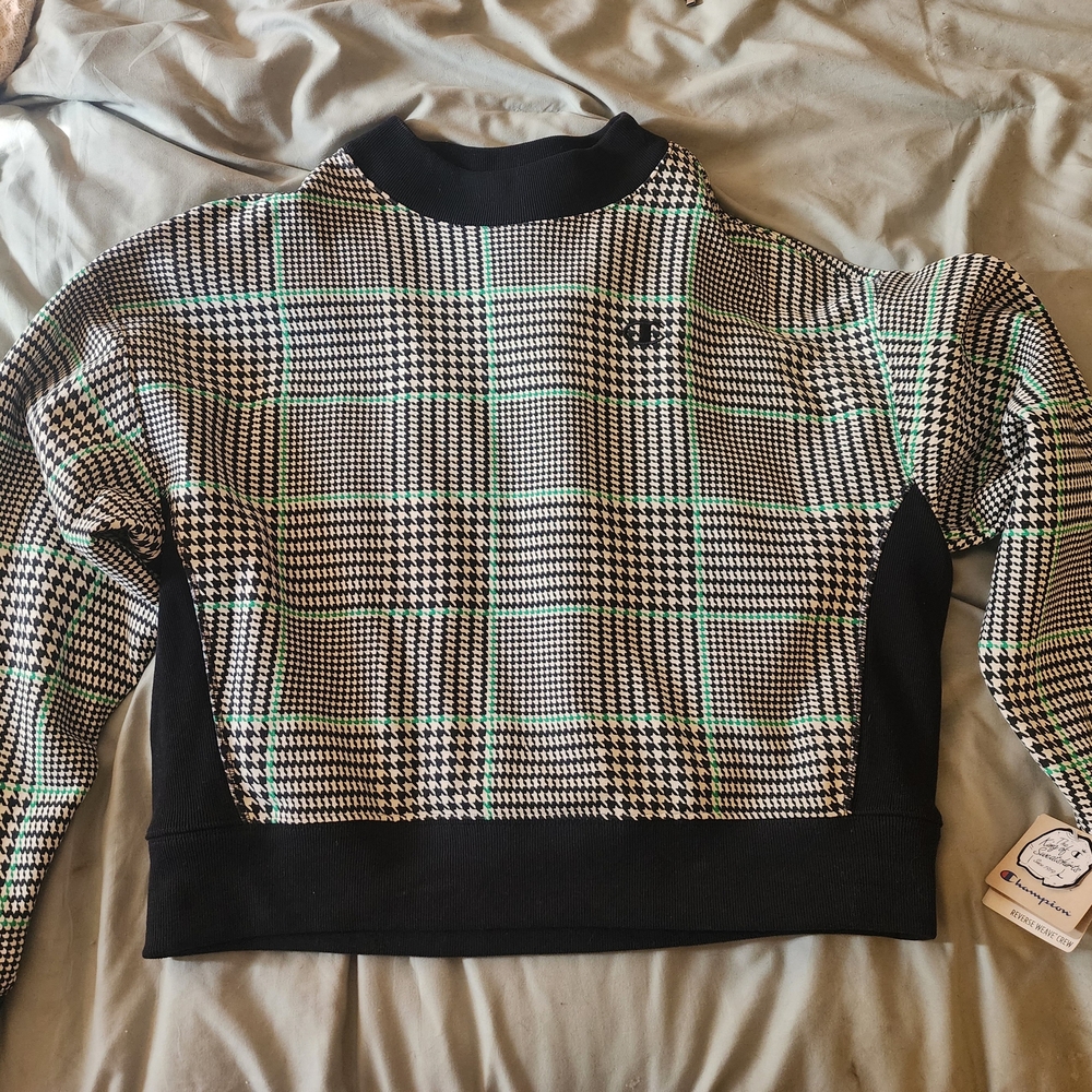 RARE Champion Houndstooth Reverse Weave Crew